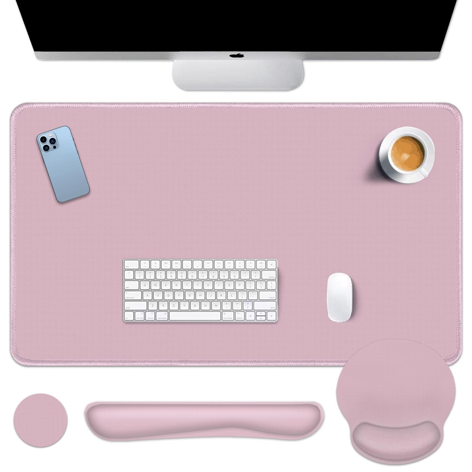 Pink Keyboard Pad Set Pink 4 in1 Large Mousepad+Keyboard Wrist Rest+Wrist Res...