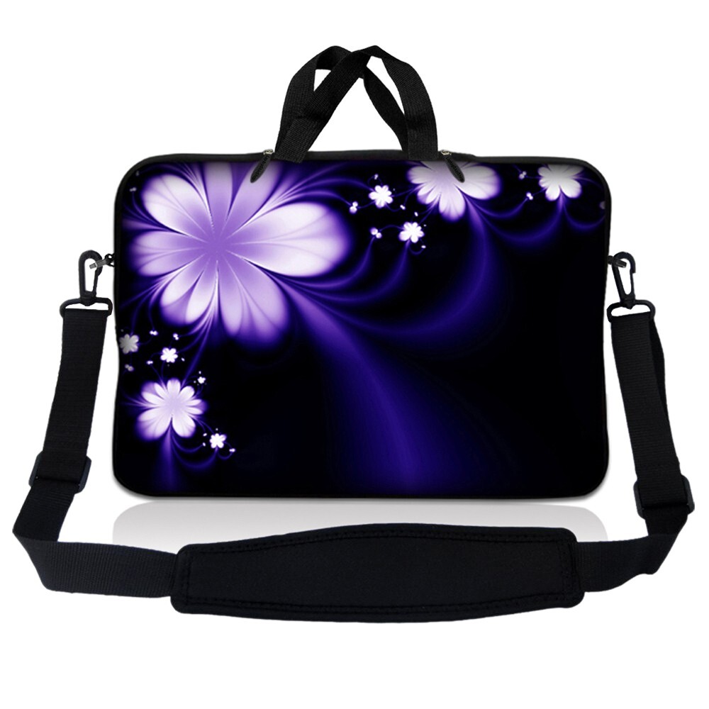 10 Inch Tablet Laptop Sleeve Bag Carry Case Pouch w Shoulder Strap Purple Flower