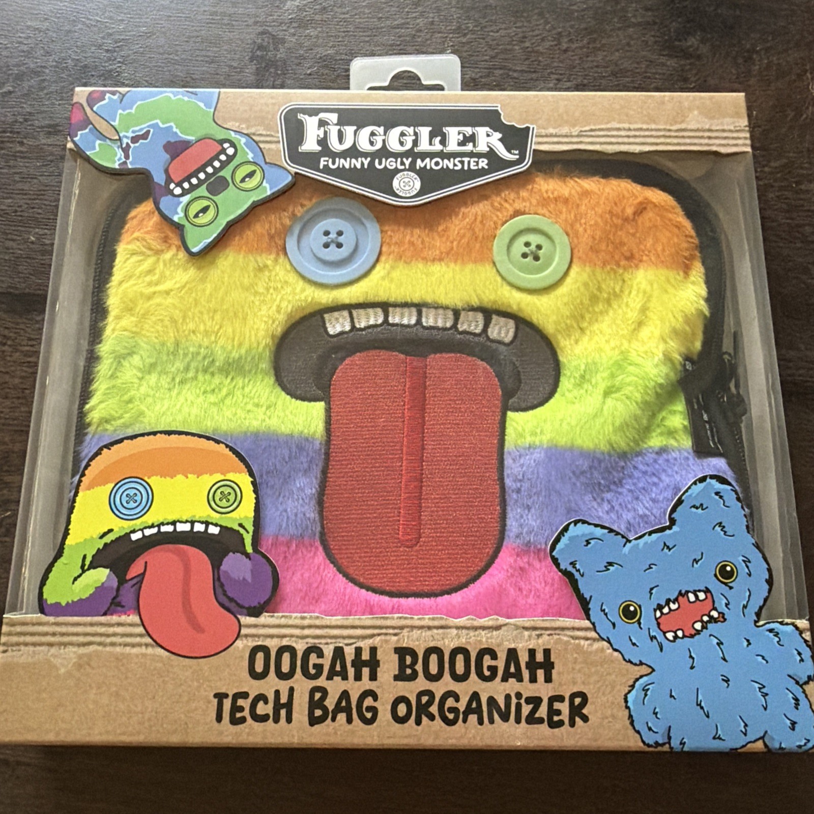 Fuggler Oogah Boogah Tech Bag Organizer Furry Plush Zipper Case Rainbow New 2026