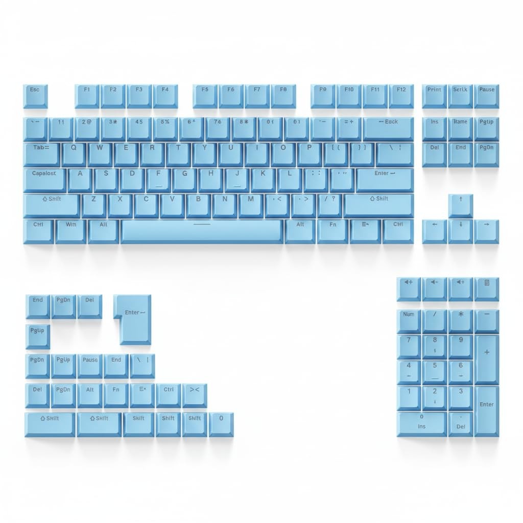 131 Keys PBT Keycaps Set, Double Shot Shine Through Backlit Key Light Blue