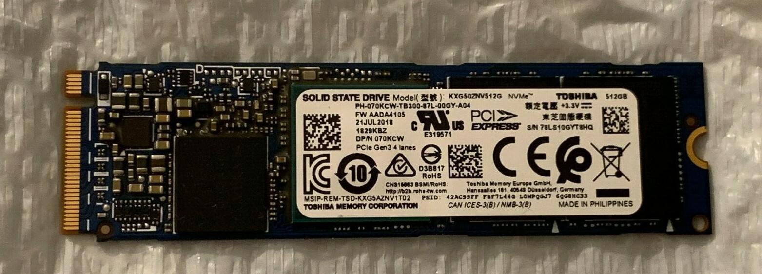 GENUINE DELL TOSHIBA XG5 512GB NVMe SSD PCIe 3.0 x4 M.2 2280 KXG50ZNV512G 070KCW