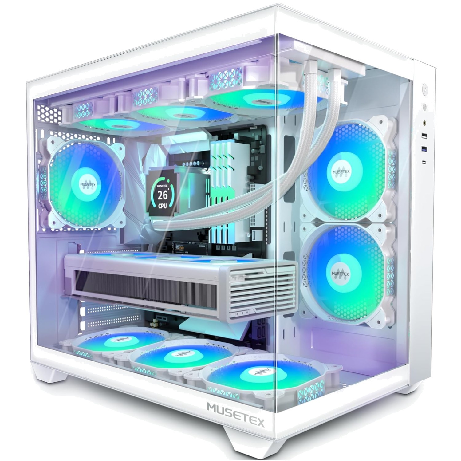 Y6 ATX Computer Case with 270° Tempered Glass - Pure White