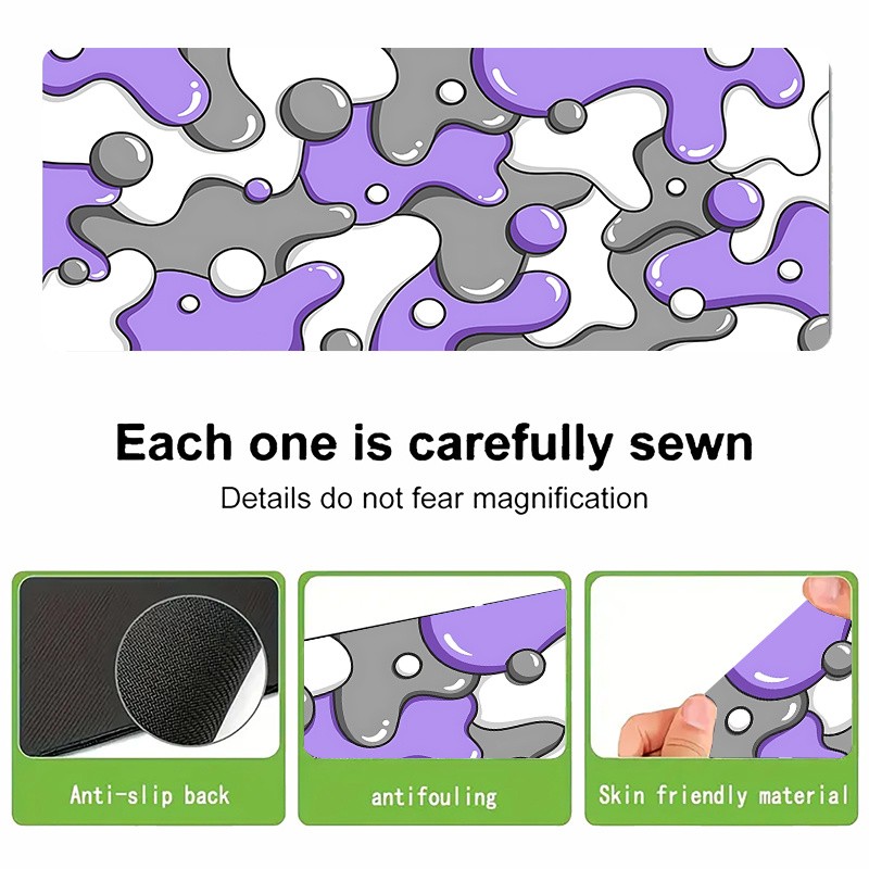 A Large Mouse Pad Featuring a Purple And Gray Abstract Design, Made of Rubber