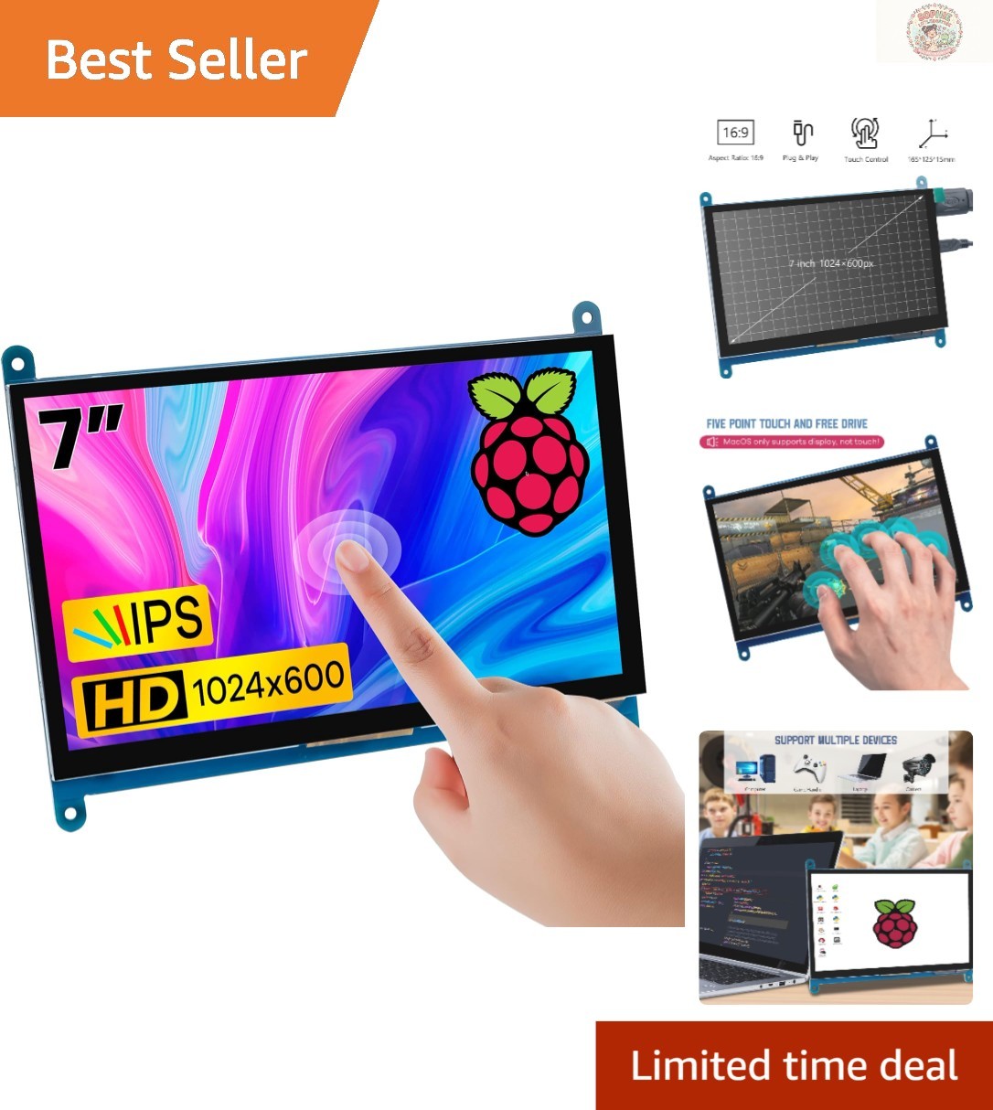 Compact 7 Inch IPS Touchscreen Monitor - Crystal Clear 1024×600 HDMI Display