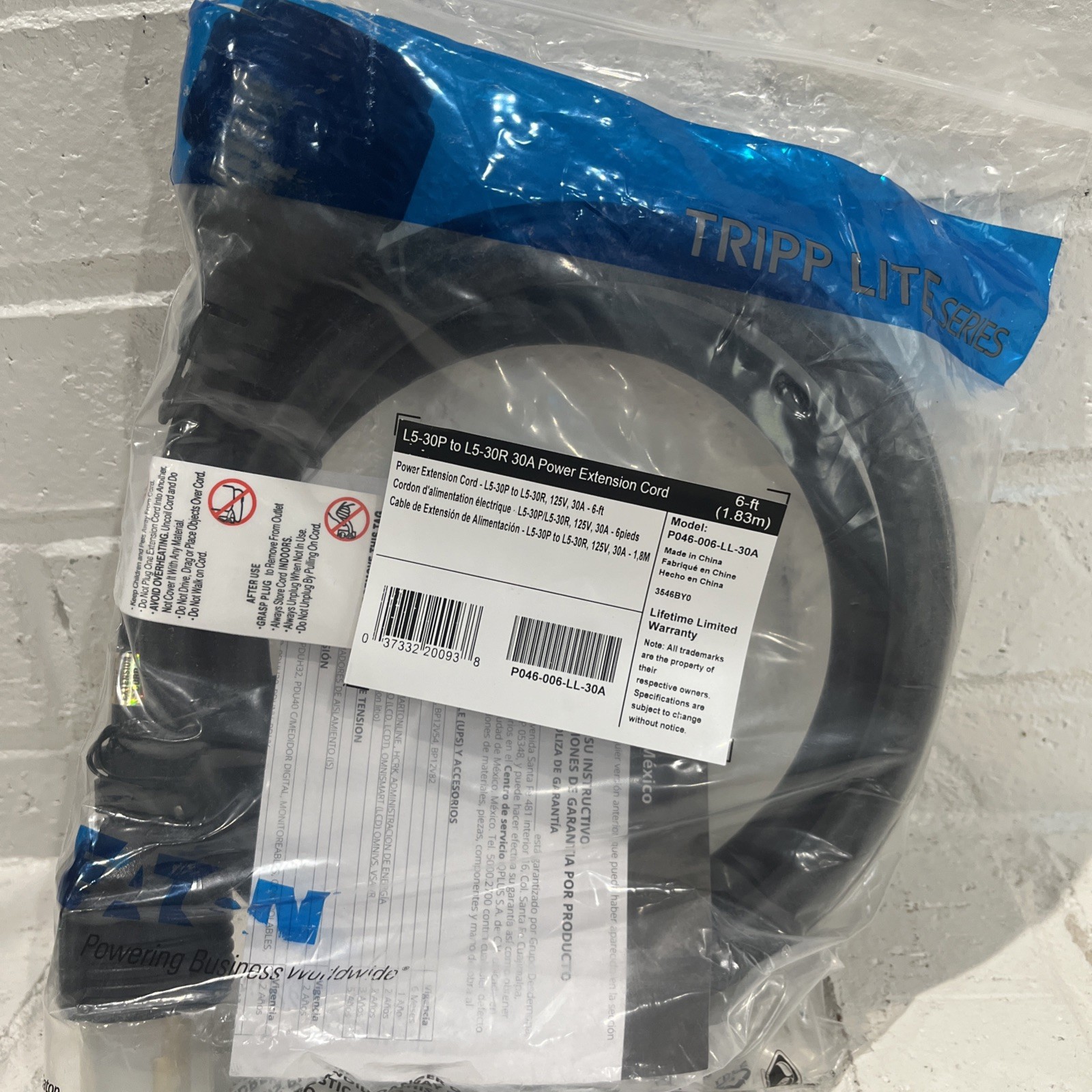Tripplite P046006LL30A 6ft Power Extension Cord 30A 10 AWG