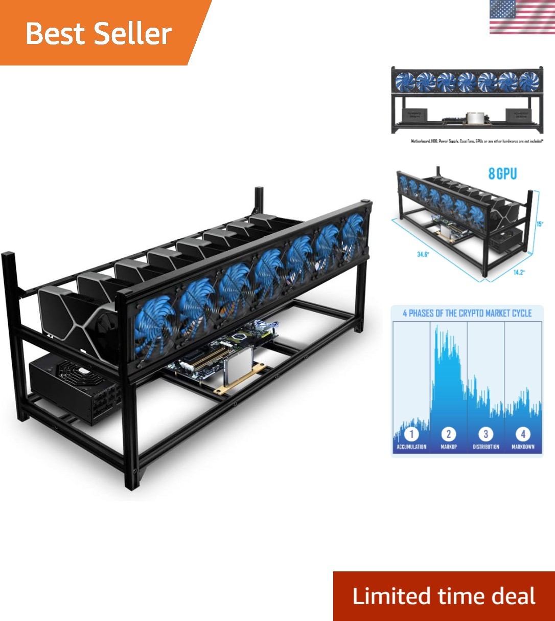 Versatile 8 GPU Miner Rig Frame –  Stackable Enclosure for Crypto Mining