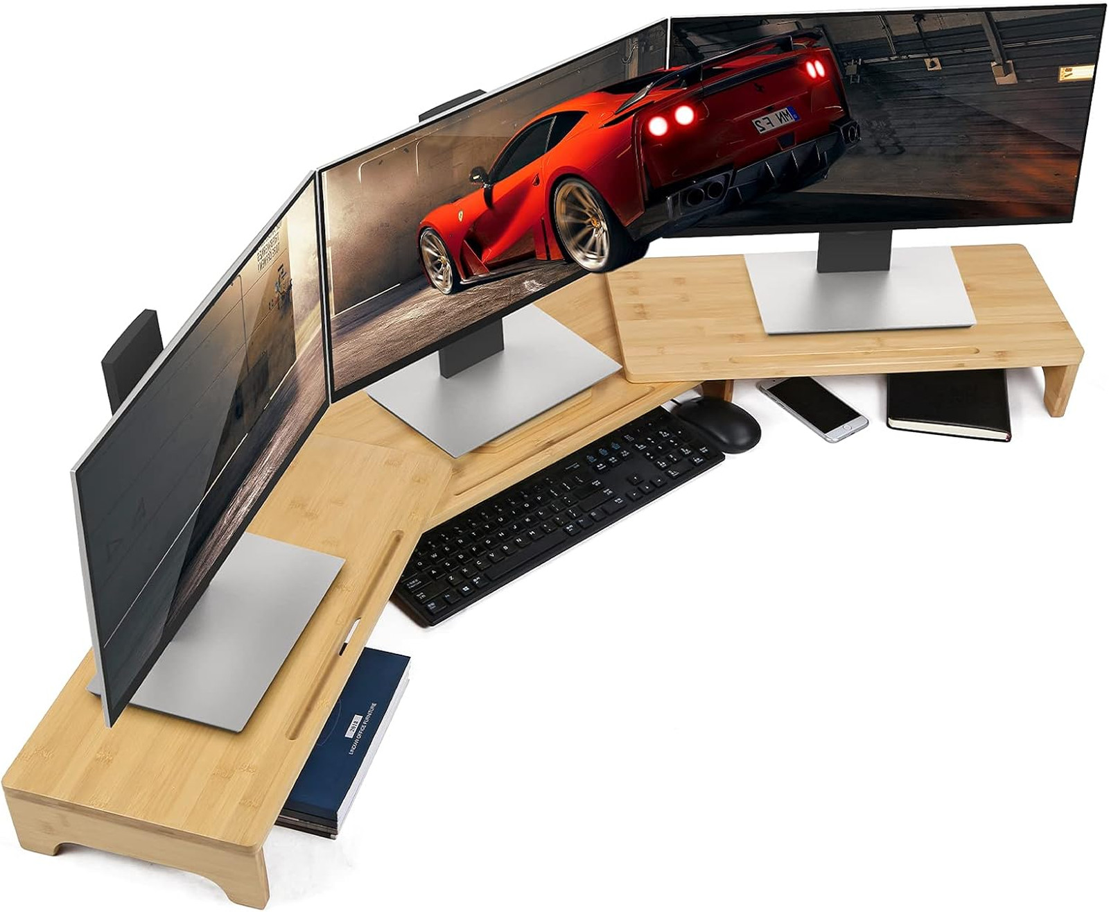 Monitor Stand Riser 60 Inch Bamboo Dual Monitor Desk Organizer with Adjustable