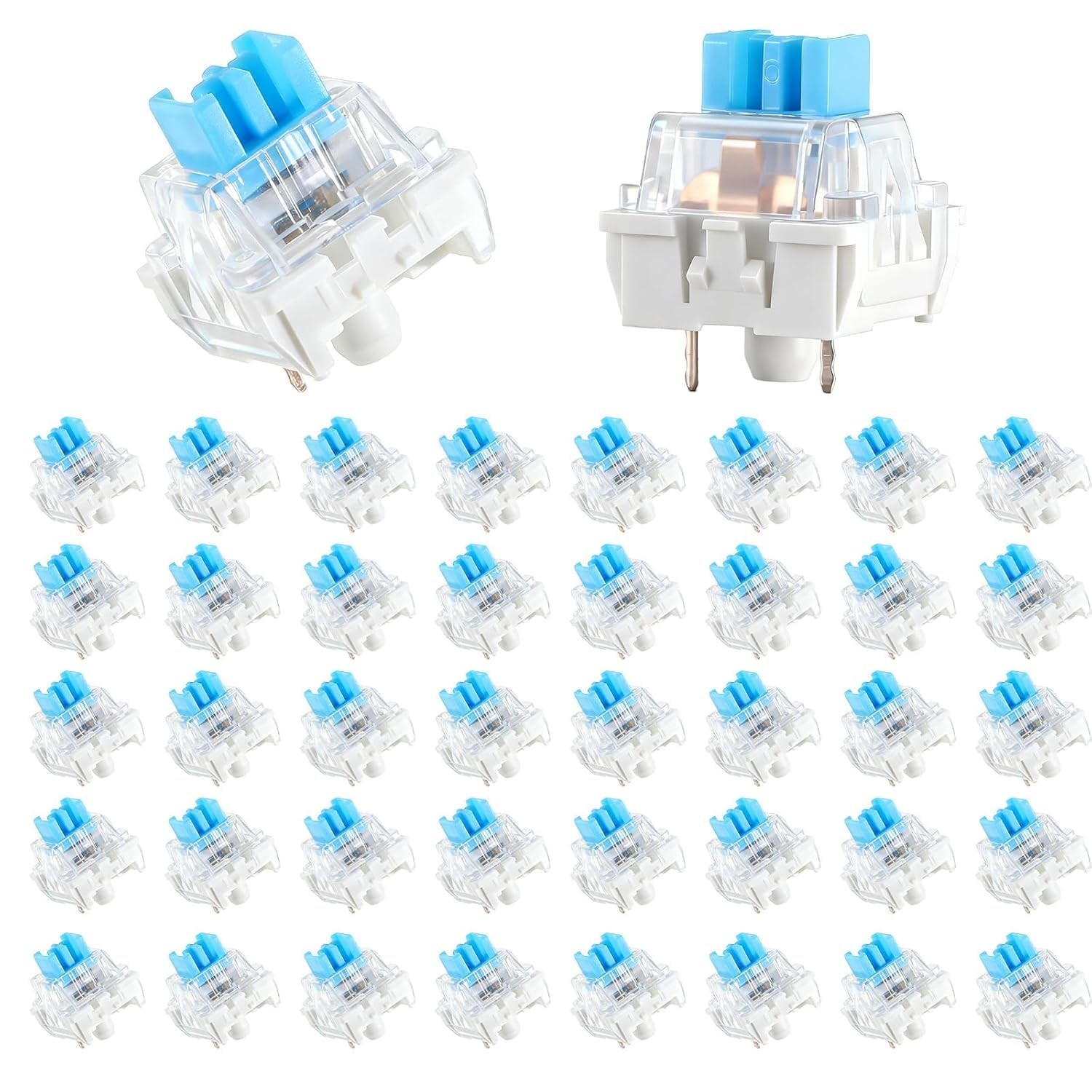50 PCS 3 PIN Dustproof Blue Clicky Mechanical Keyboard Switches with Puller & Cl