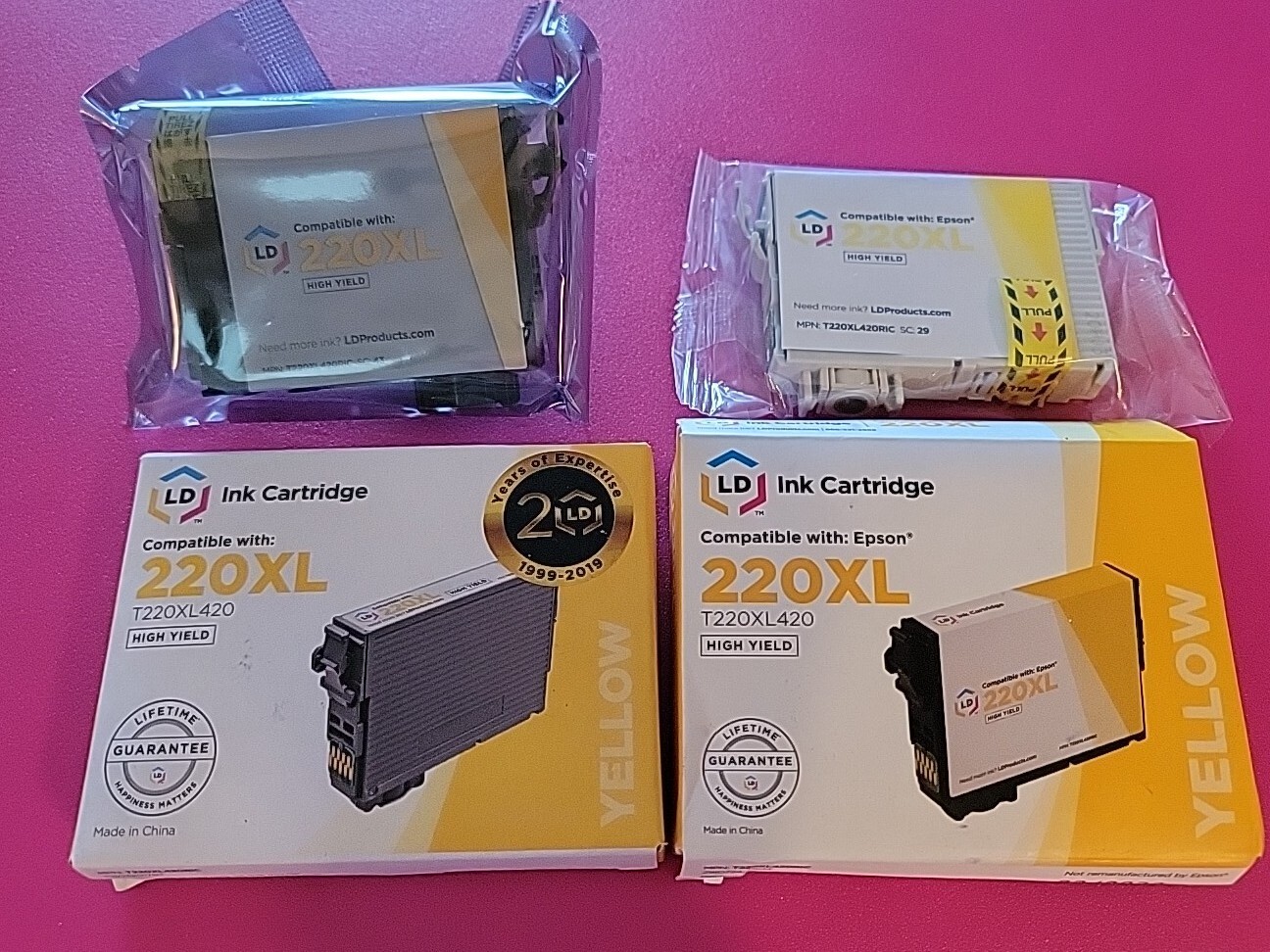 New Sealed LD High Yield 220XL Ink Cartridges For Epson In Yellow (T220XL420)