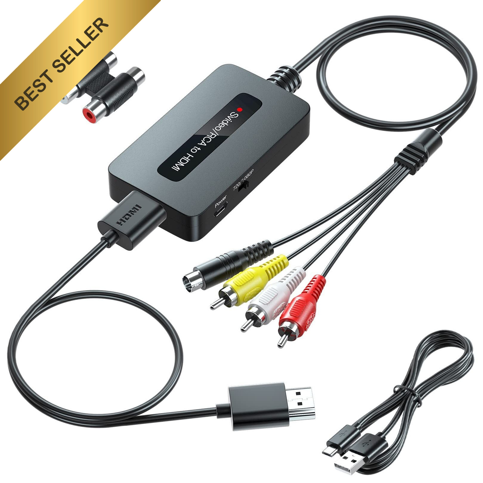 RCA S-Video to HDMI Converter CVBS Composite AV Signal Adapter with Power Cable