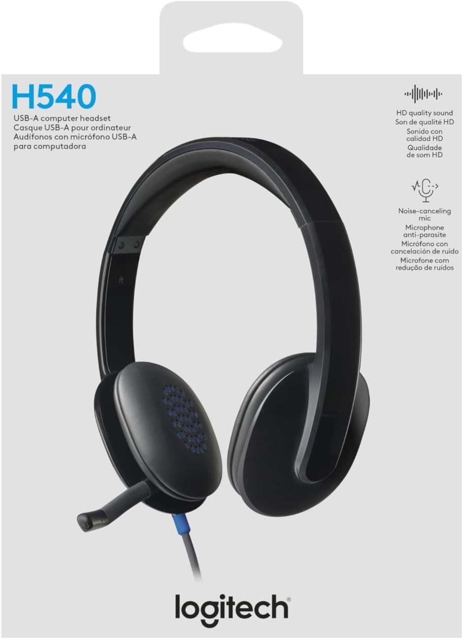 Logitech H540 Wired Headset for Windows and Mac, USB-A, Black | High-performance