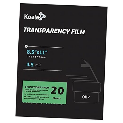 KOALA Transparency Film for Inkjet/Laser Jet Printers - 8.5 x 11 Inch 20 