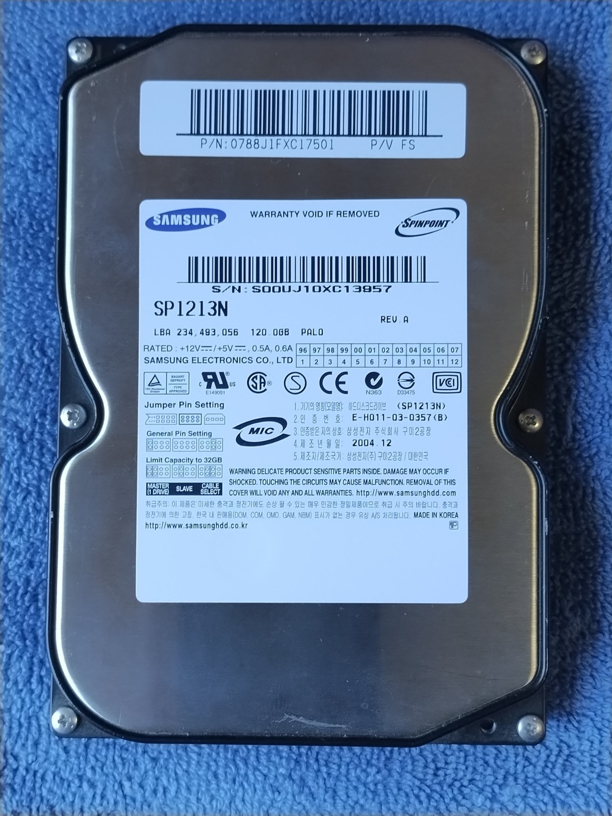 Samsung 120GB PATA 3.5" IDE Hard Drive [Model# SP1213N]