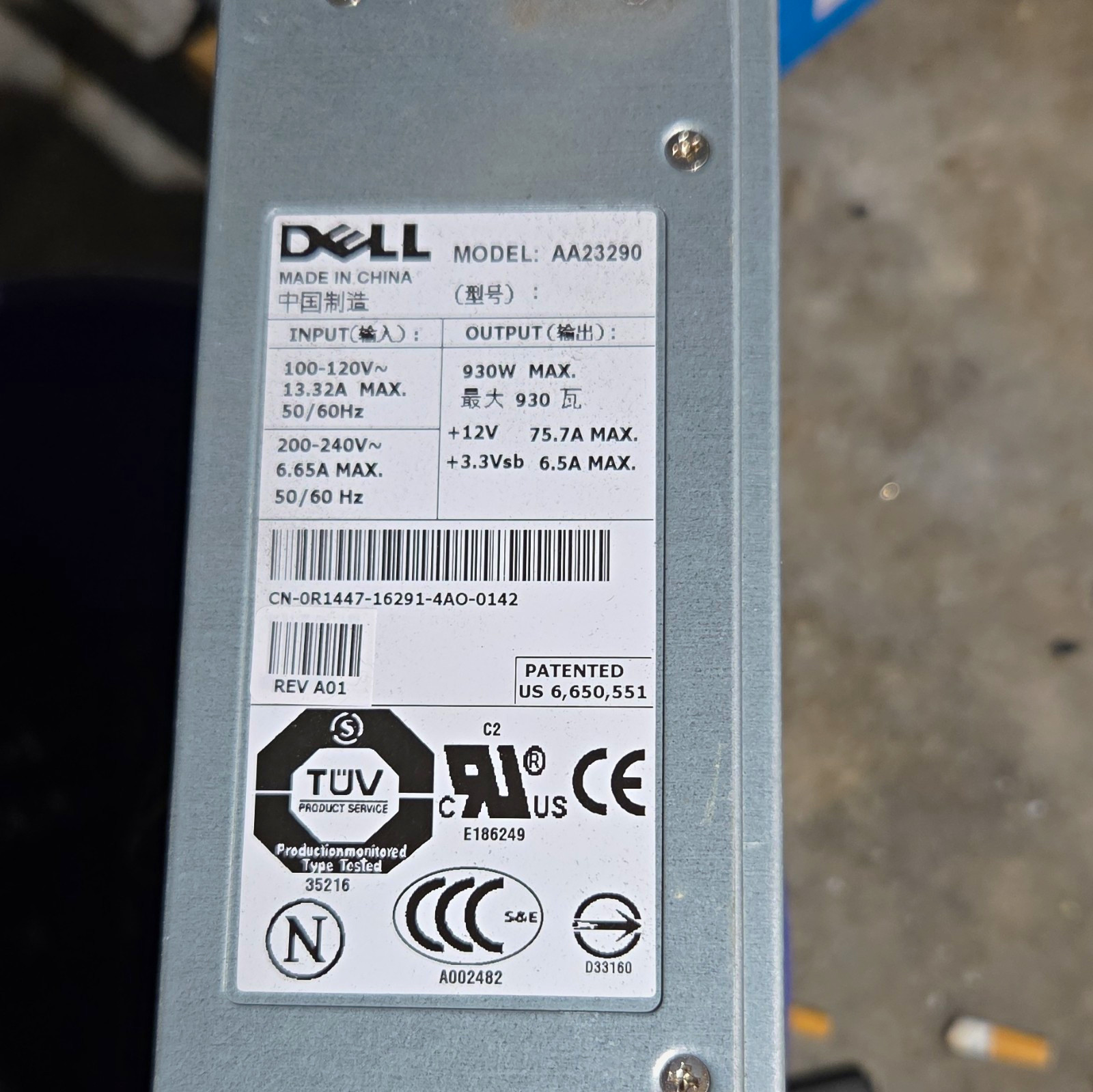Dell AA23290 930W Network Server Power Supply Module P/N CN-0R1447