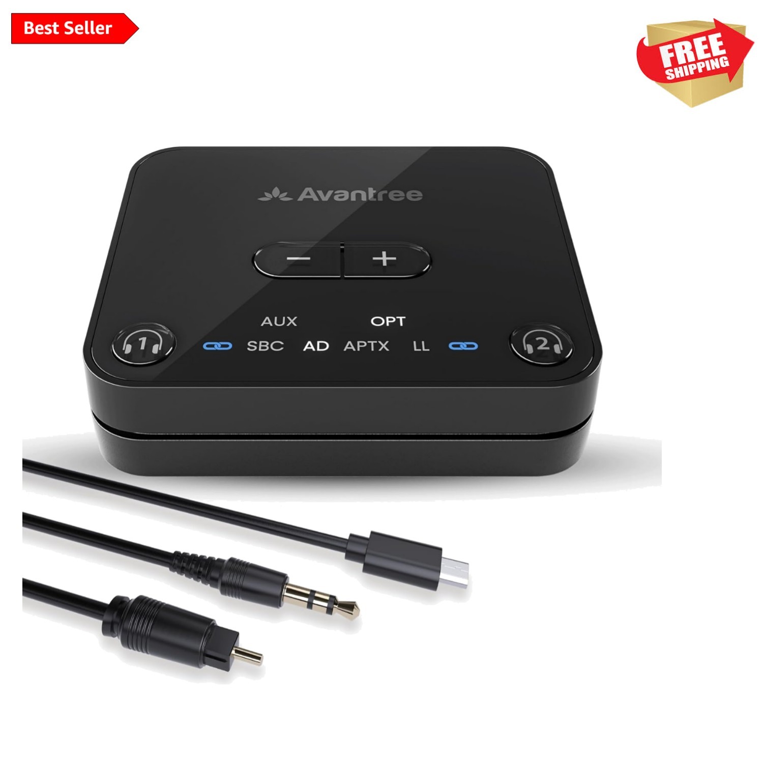 Audikast 3 – Bluetooth 5.3 Transmitter for TV Audio via Optical & AUX Outputs...