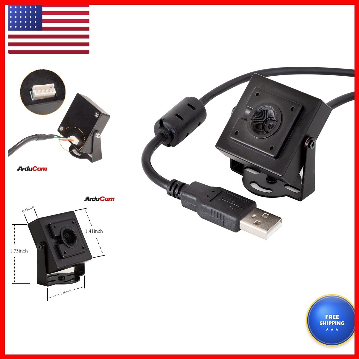 Arducam 4K 8MP IMX219 Autofocus USB Camera Module Metal Case, 1080P Mini UVC