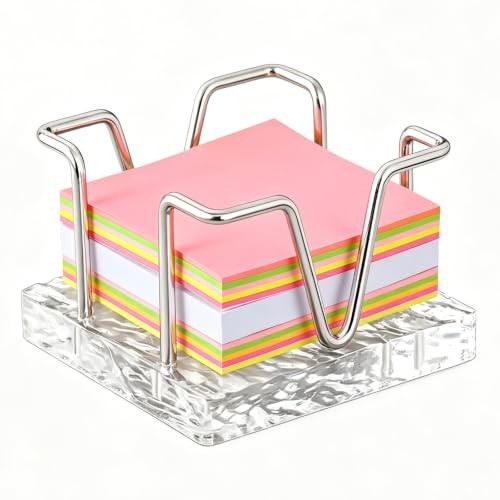 Sticky Note Holder, 3 x 3 inch Self Stick Note Pad Holder, White and Silvery