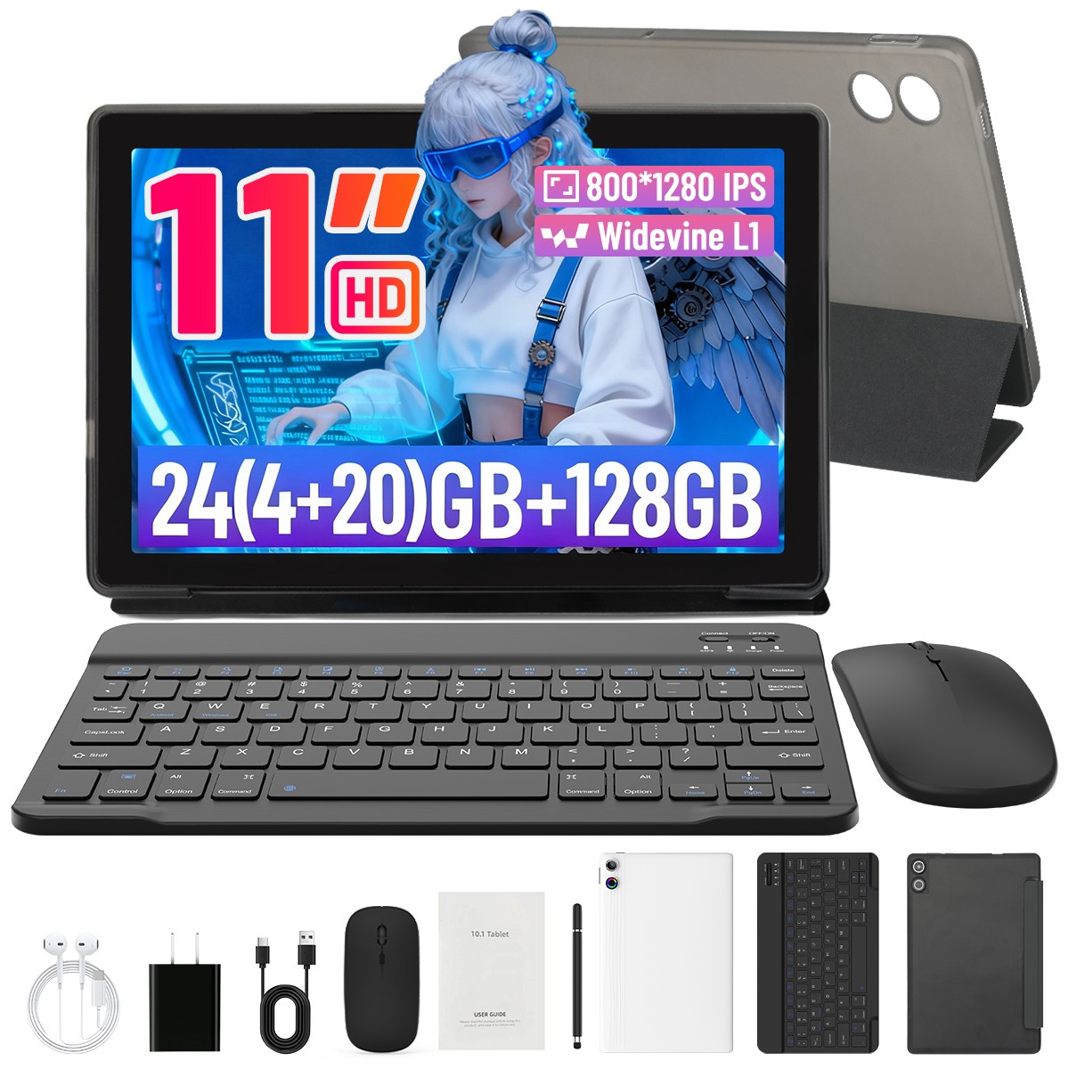 2026 11 inch Android 15 Octa-Core 24GB RAM+128GB ROM Tablet with Keyboard,Mouse