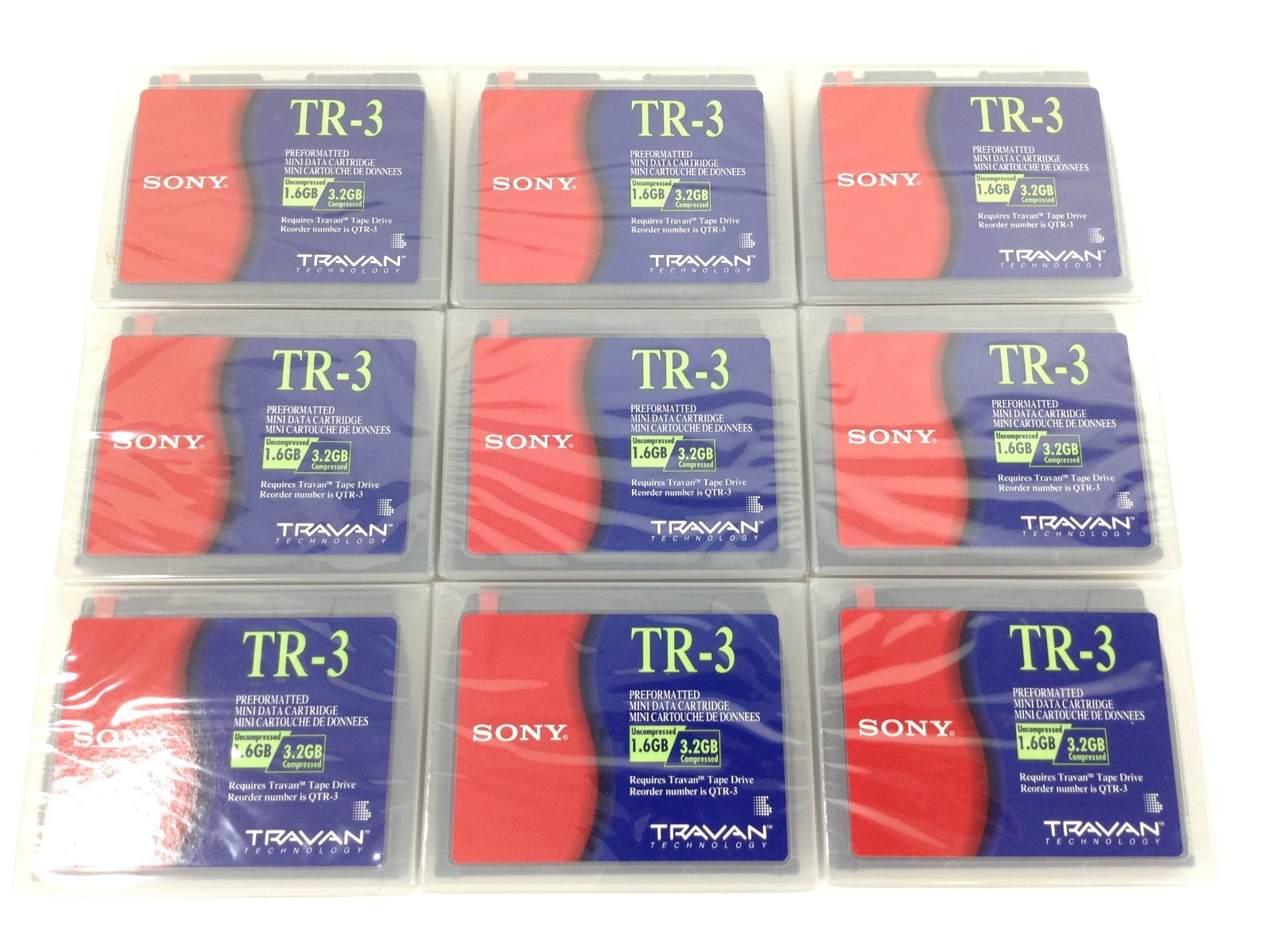 Sony TR-3 Travan Preformatted Mini Data Cartridge 1.6 GB | 9 Sealed Tapes