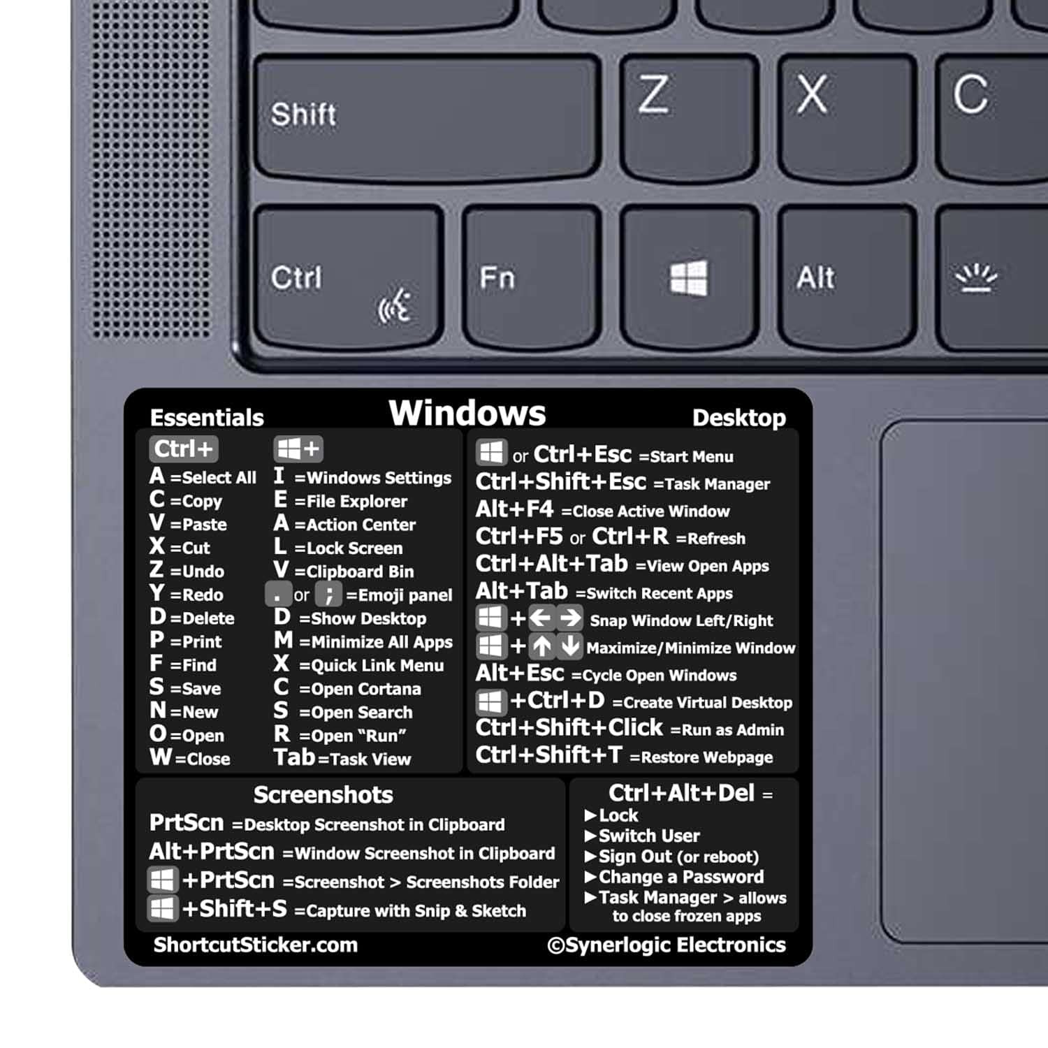 Synerlogic Windows PC Reference Keyboard Shortcut Sticker Black Small
