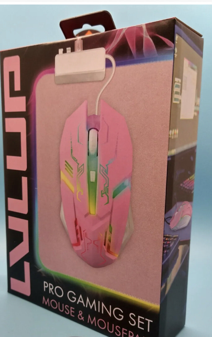 Pro Gaming Mouse & Mousepad Set RGB Lighted Pink Fast Wired Mouse +Pad NEW