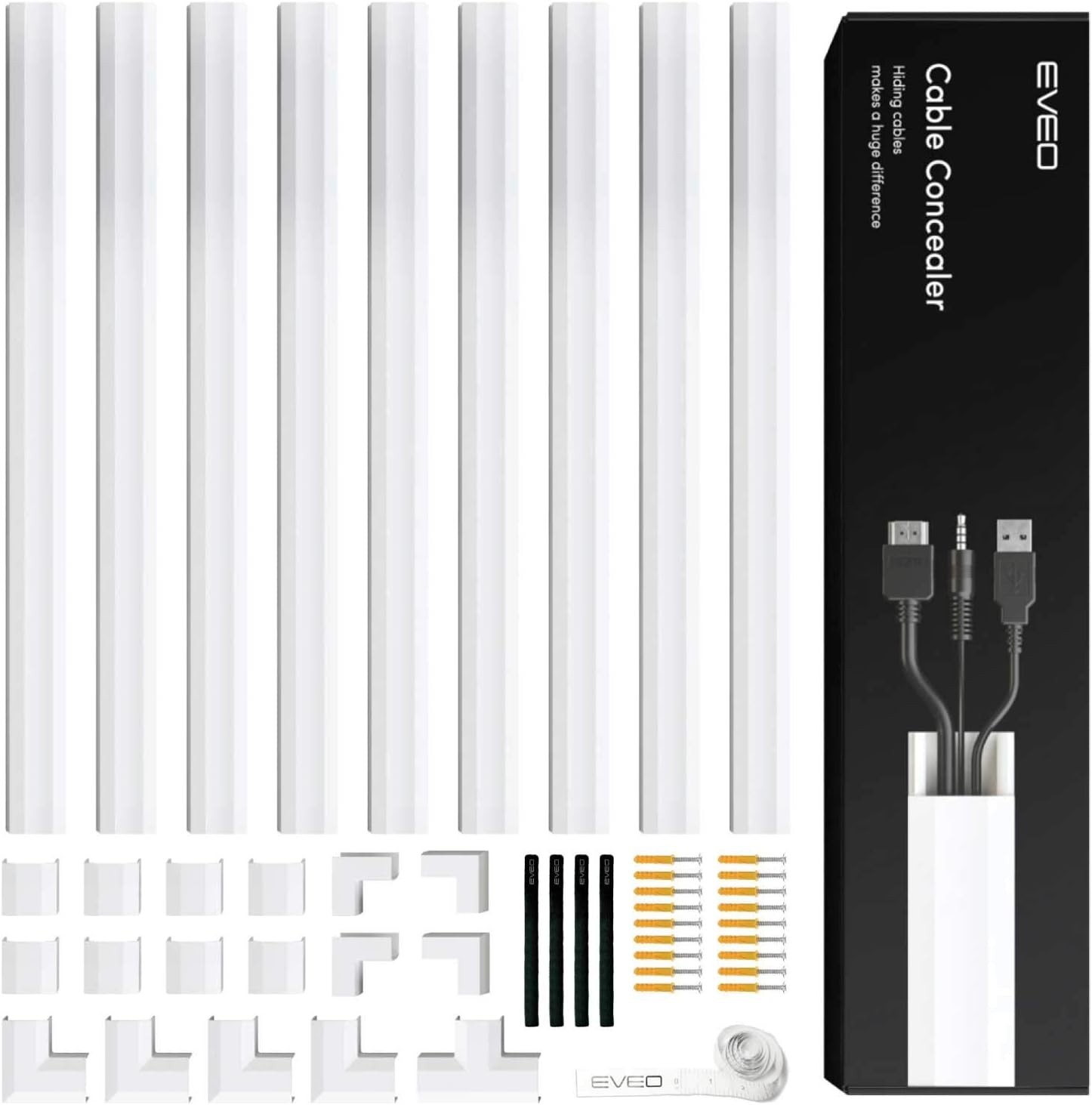 Customizable 153" Cable Hider for TV - Paintable Cord Management, White