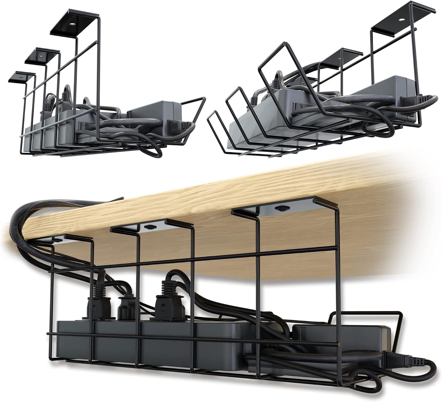 Scanfield Under Desk Cable Organizer Wire Tray, Set Of 4x17 Inch, Black