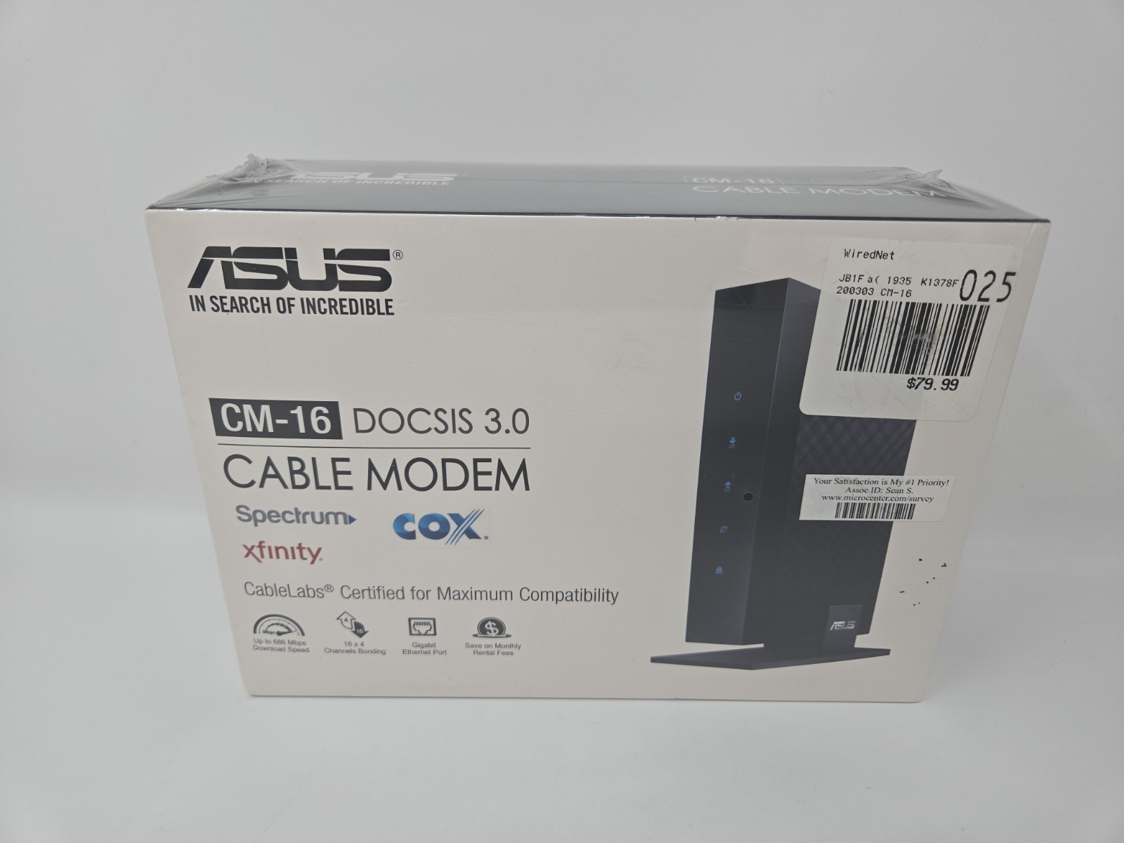 Asus CM-16 DOCSIS 3.0 Cable Modem Gigabit LAN 686Mbps w Power Cord & Ethernet 
