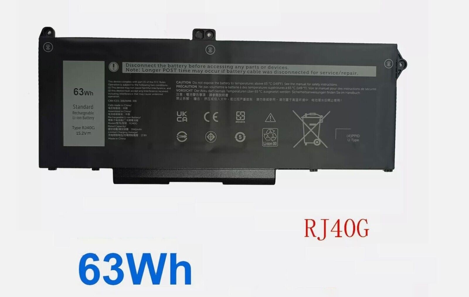 New 63Wh 15.2V Battery RJ40G For Dell Precision 15 (3560) 75X16 075X16 W1YCT