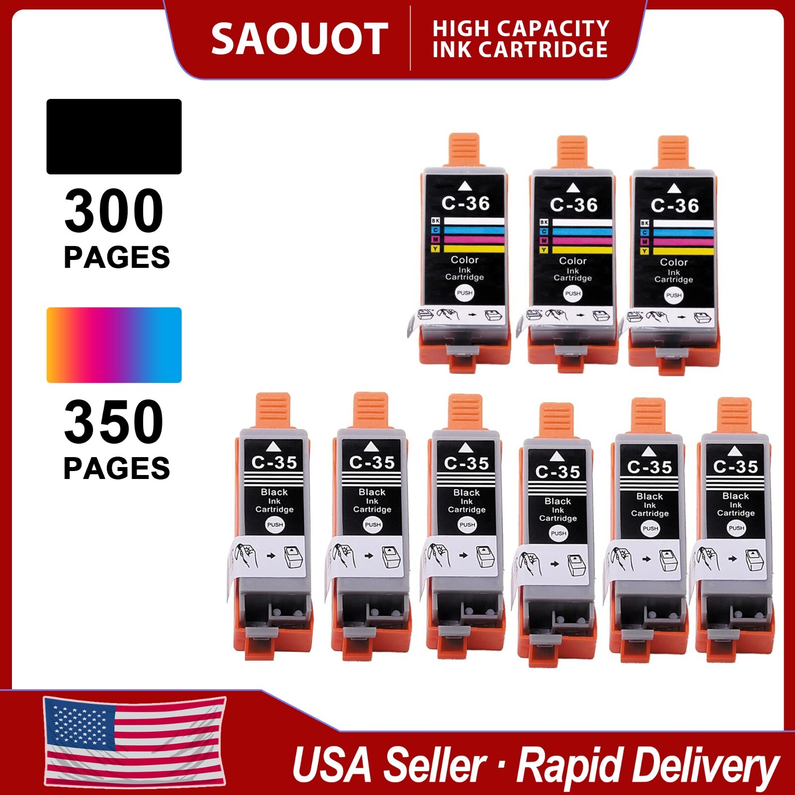 9PK PGI-35 CLI-36 PGI35 CLI36 Ink Cartridge for Canon PIXMA TR150 Printer
