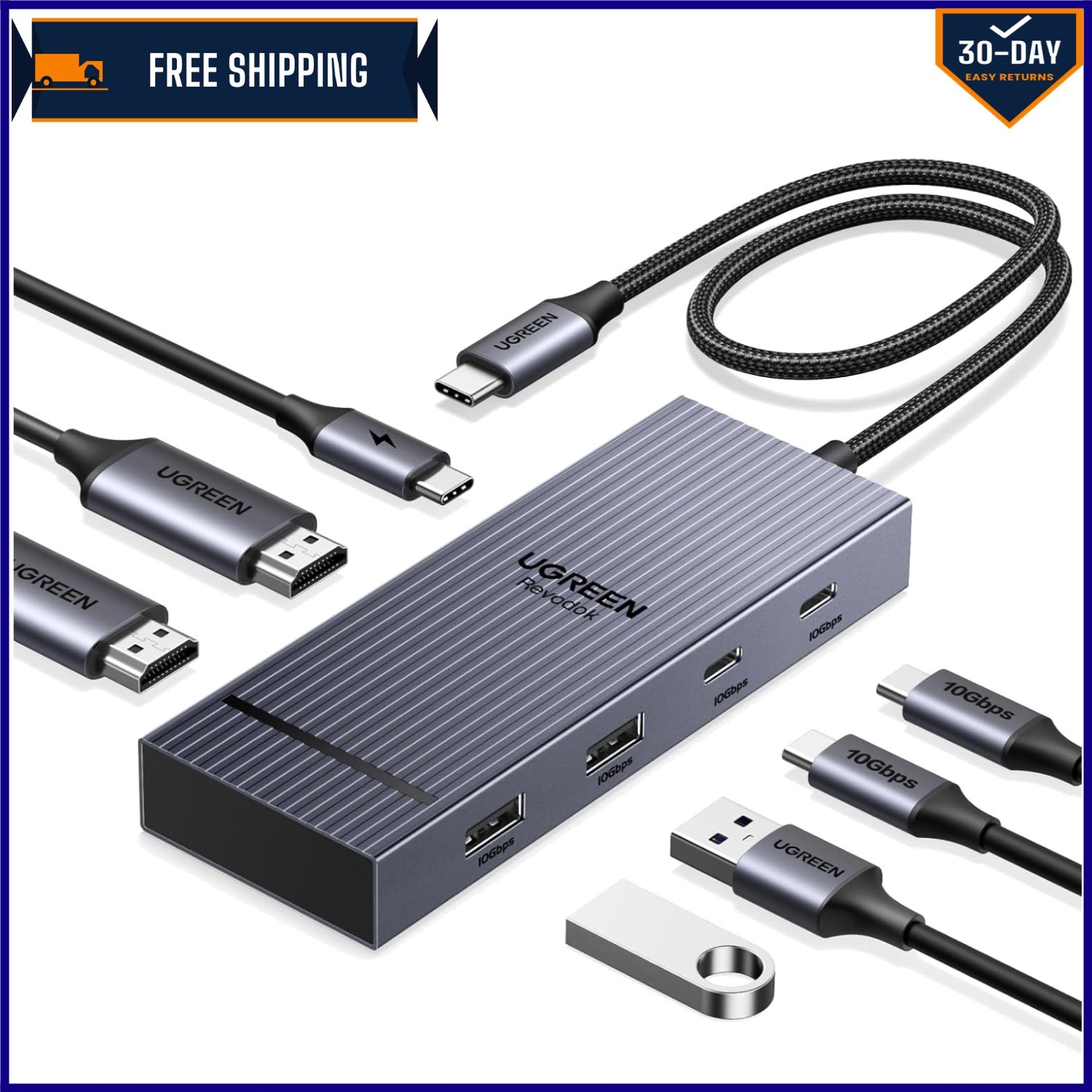 Compact 7-in-1 USB C Docking Station with Fast Data Transfer & Charging