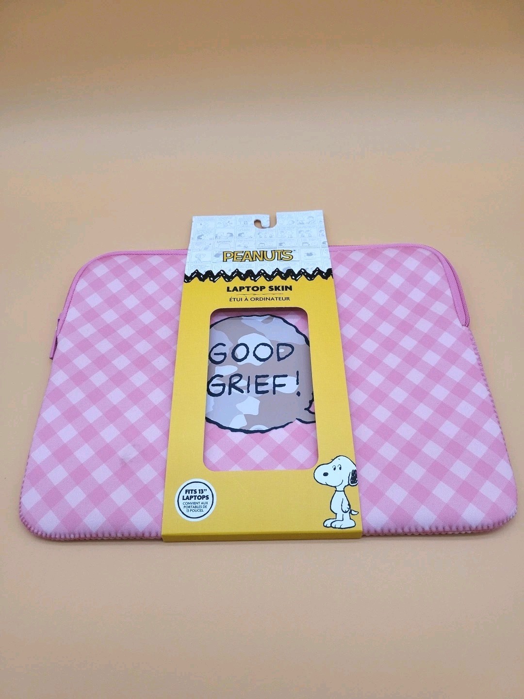 Peanuts New 2024 Snoopy Pink Checkered "Good Grief" 13" Laptop Skin 