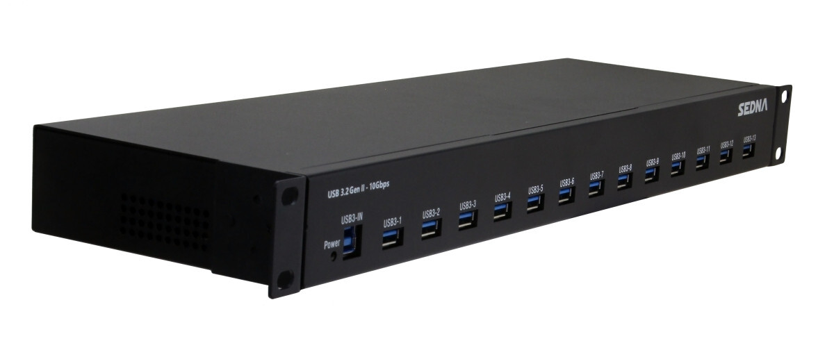 SEDNA - 19 Inch 1U Rack Mount 13 Port USB 3.2 Gen II Hub (10Gbps)