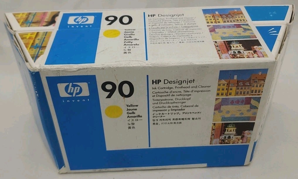 Genuine HP 90 Yellow Ink Cartridge Printhead & Cleaner Set C5057A C5081A