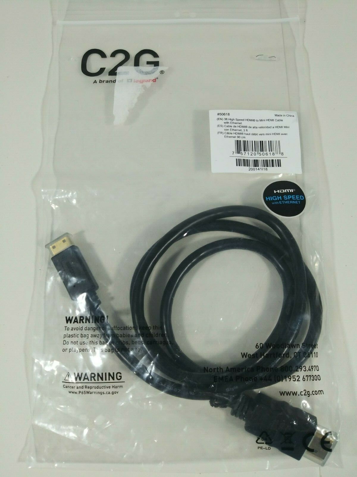 C2G 3ft High Speed HDMI Type-A to HDMI Type-C (Mini) Cable w/Ethernet