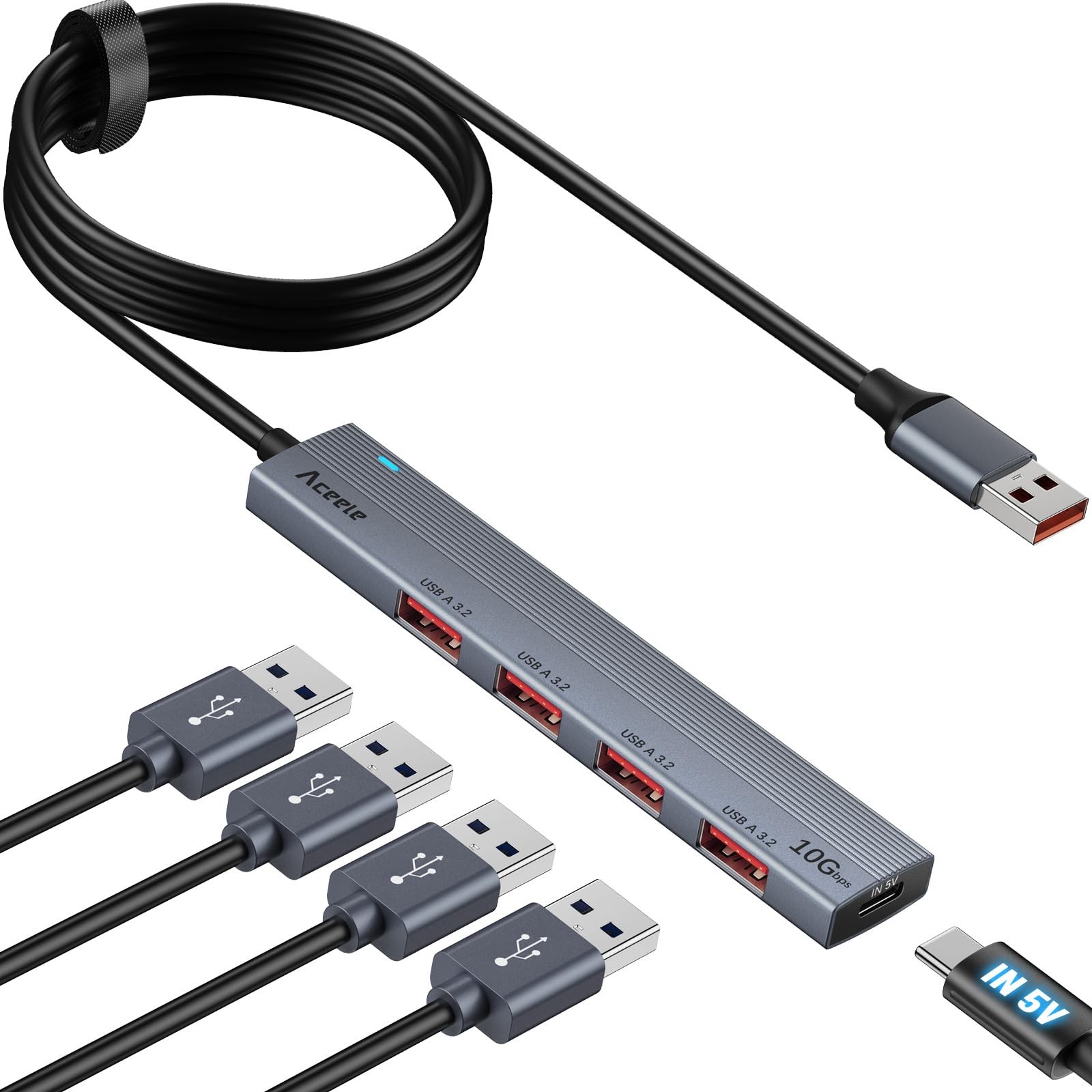10Gbps USB 3.2 Hub with 4 USB 3.2 Ports 2 USB A & 2 USB C USB 3.2 Gen 2 Split...