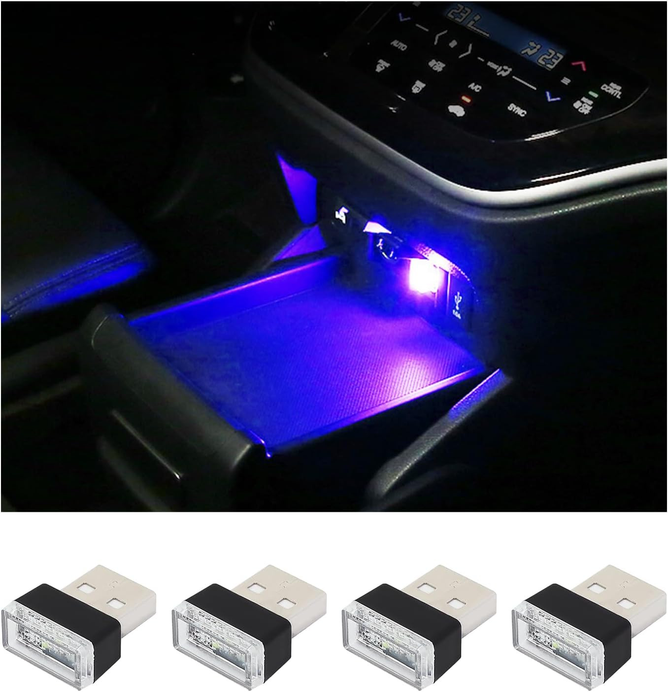 4 PCS USB LED Car Interior Atmosphere Lamp, Plug-In USB Decor Night Light, Porta