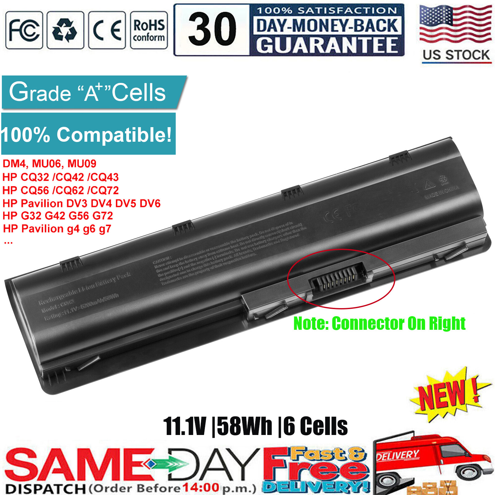 Notebook Spare Battery for HP/Compaq 593553-001 MU06 MU09 593554-001 6cell New p