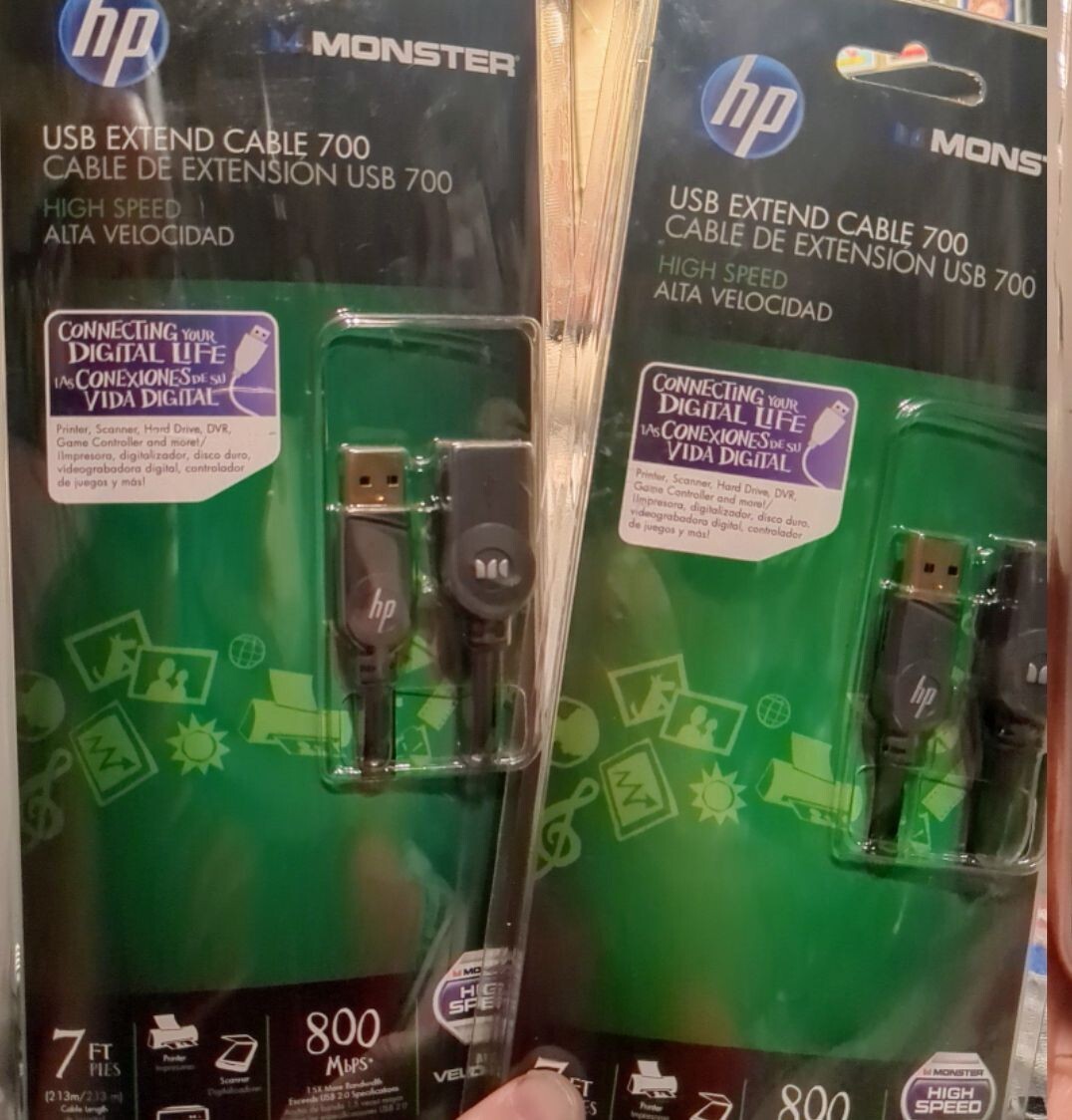  7ft USB EXTENSION CABLE - Monster HP, High Speed, Universal, BRAND NEW X3 Three