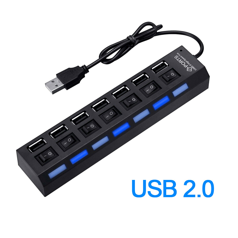 7 Port USB 2.0 / 3.0 Hub High Speed Splitter Adapter For PC Laptop Mac Desktop