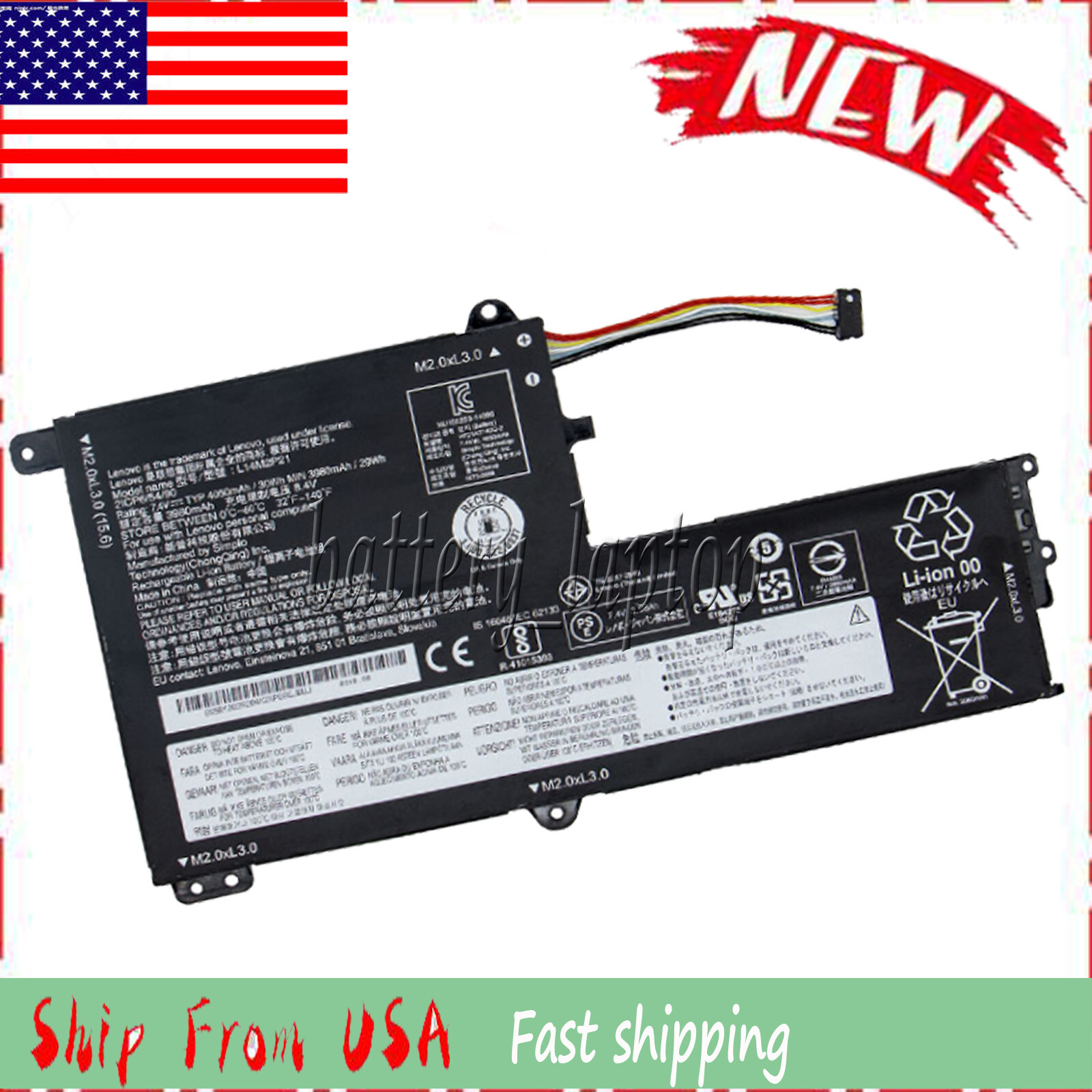 New L14L2P21 L14M2P21 Battery for Lenovo IdeaPad S41-70 S41-75 300s yoga 500