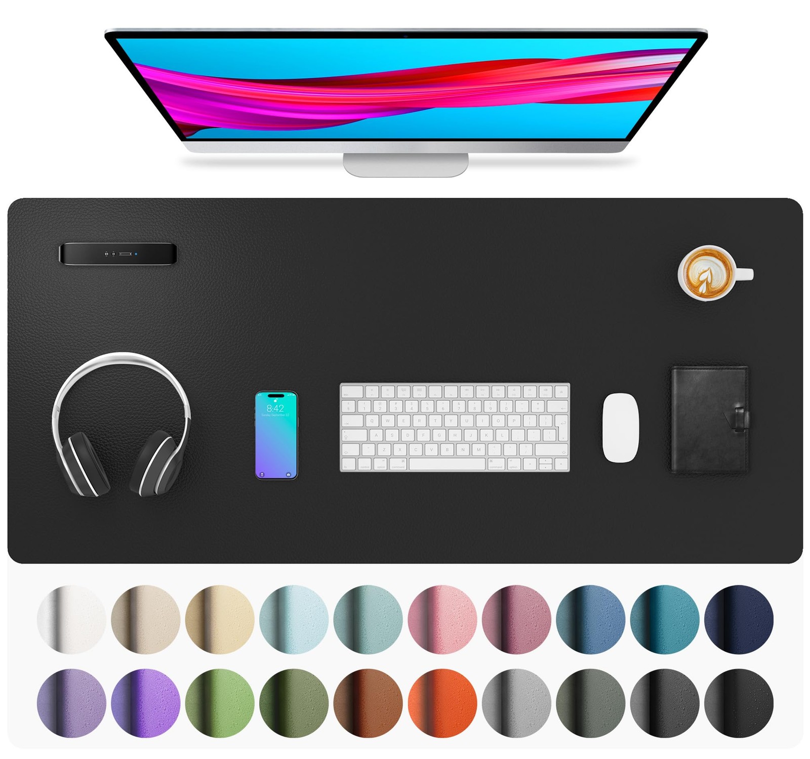 Leather Desk Pad Protector 36 X 17 Inch Non-Slip PU - Waterproof Mat for Office
