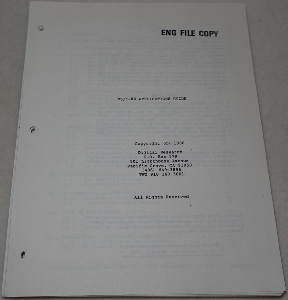 PL/I-80 Applications Guide 1981 Digital Research Vintage Computer Publication