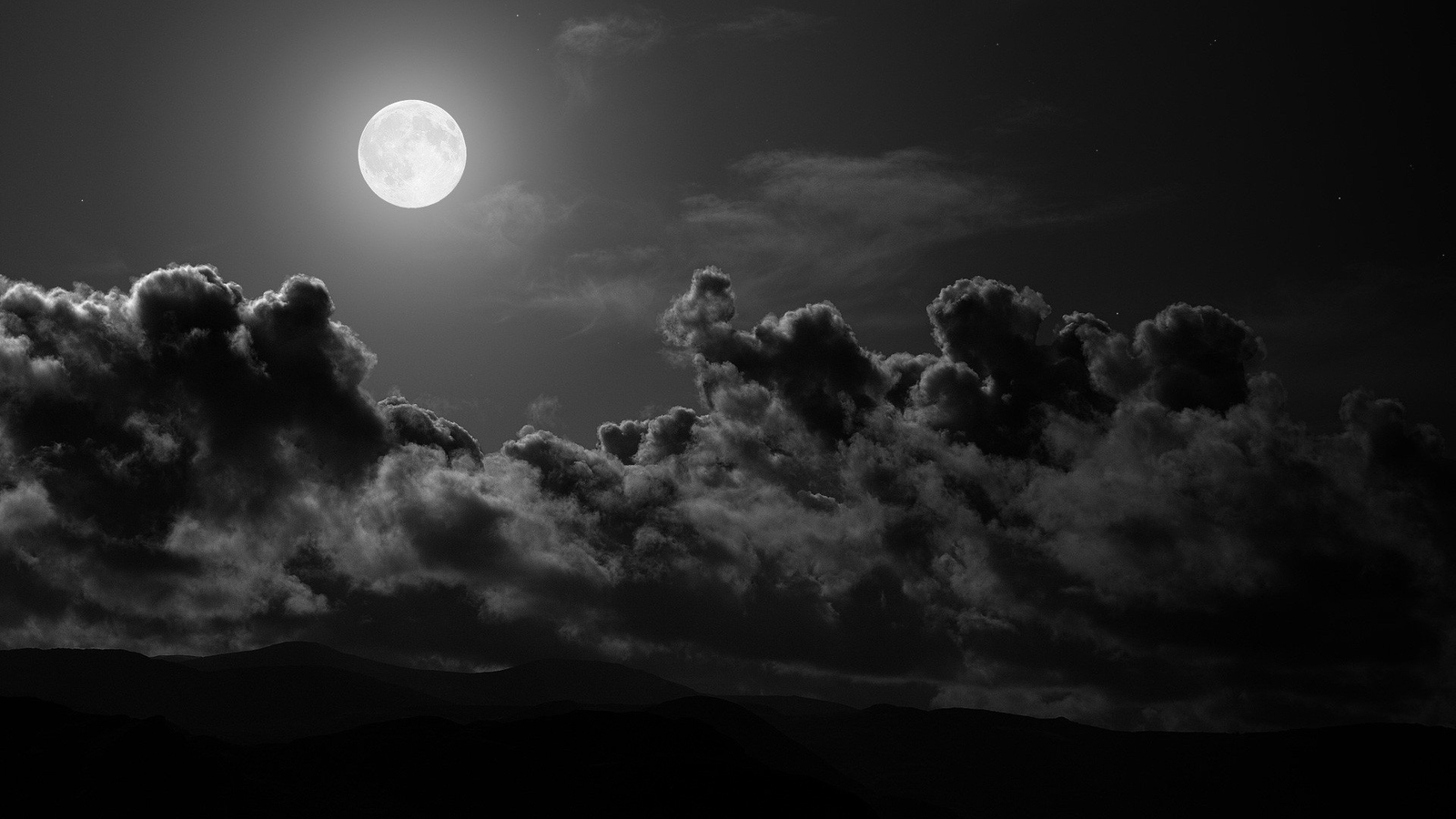 Landscape clouds monochrome nature hills moon moonlight Custom Gaming Mat Desk