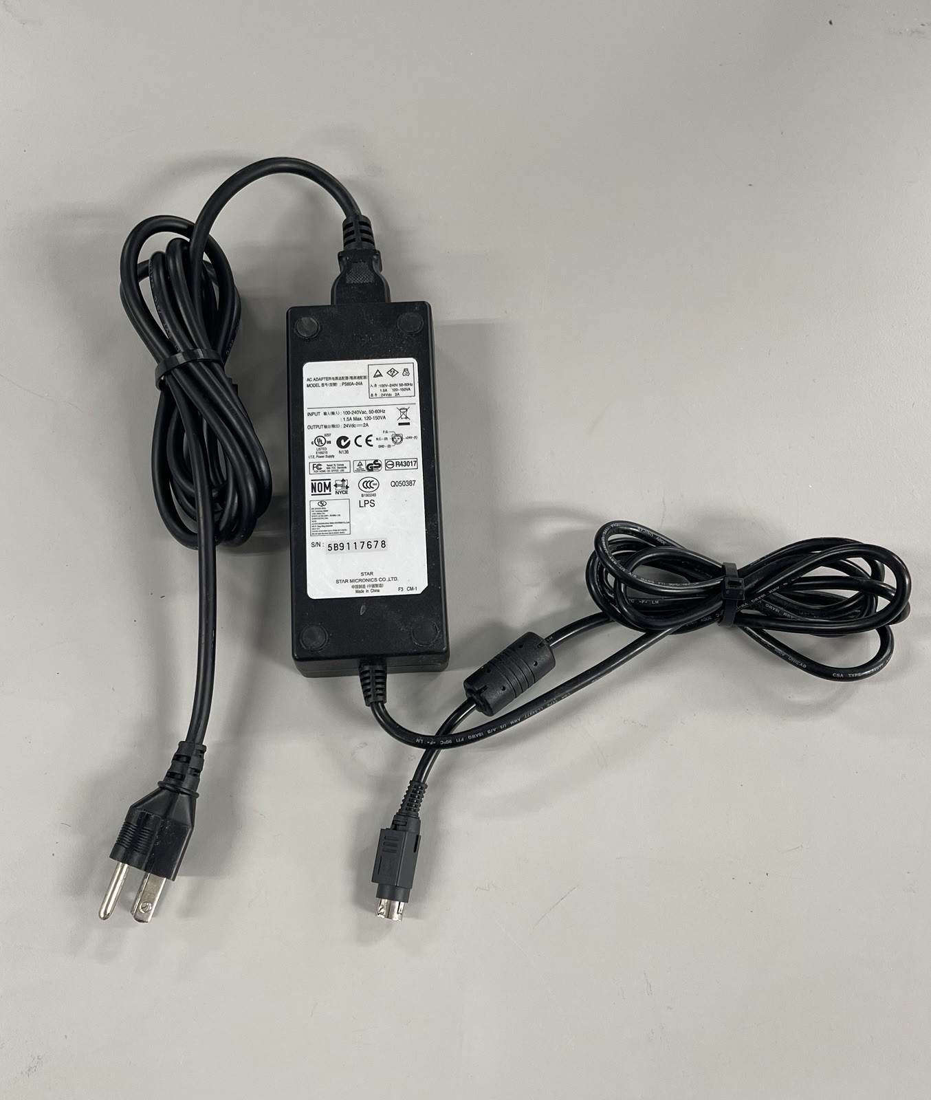 Star Micronics 24V 2A AC Power Supply Adapter PS60A-24A 3 PIN