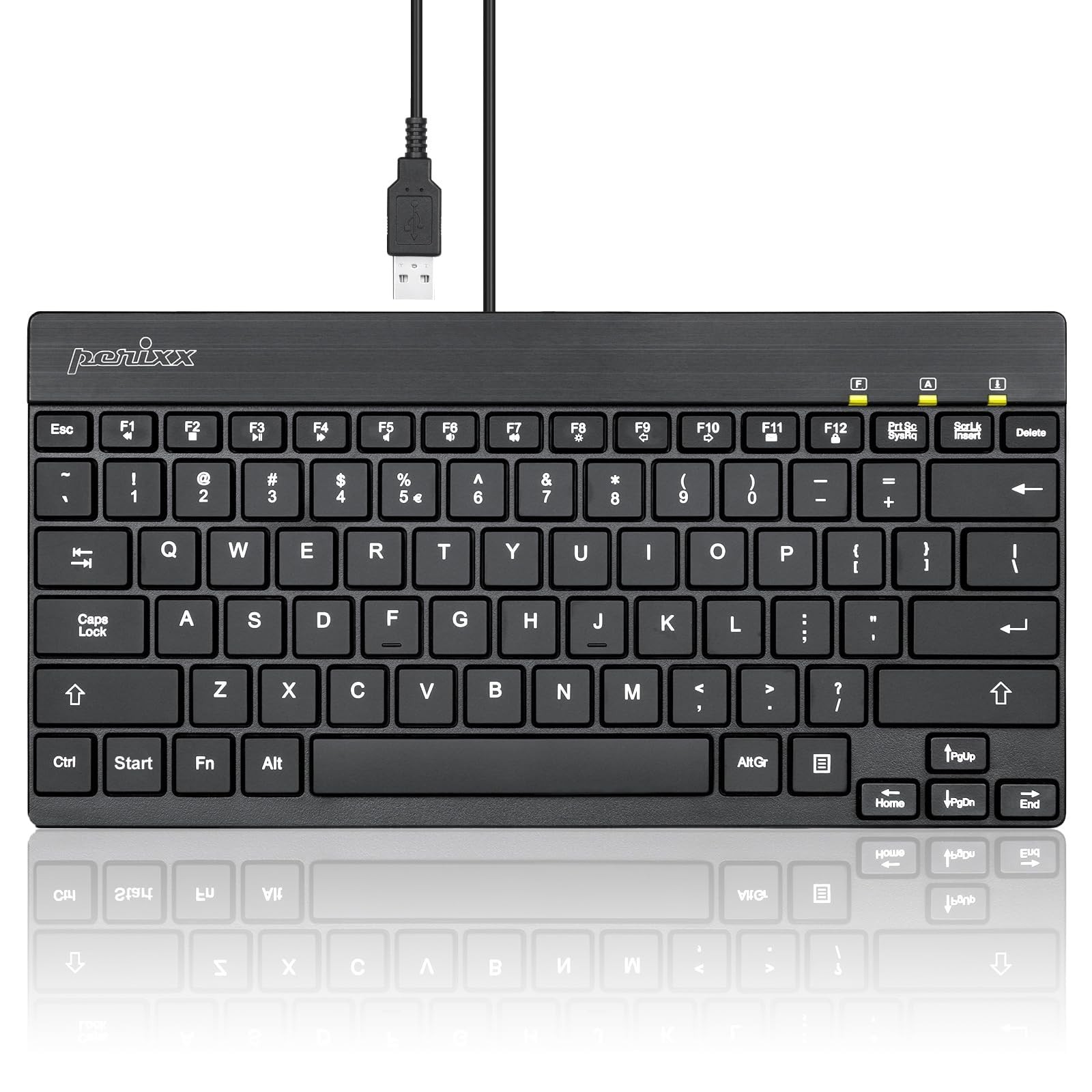 Perixx PERIBOARD-326 Wired Backlit USB Compact Mini Keyboard Black US English