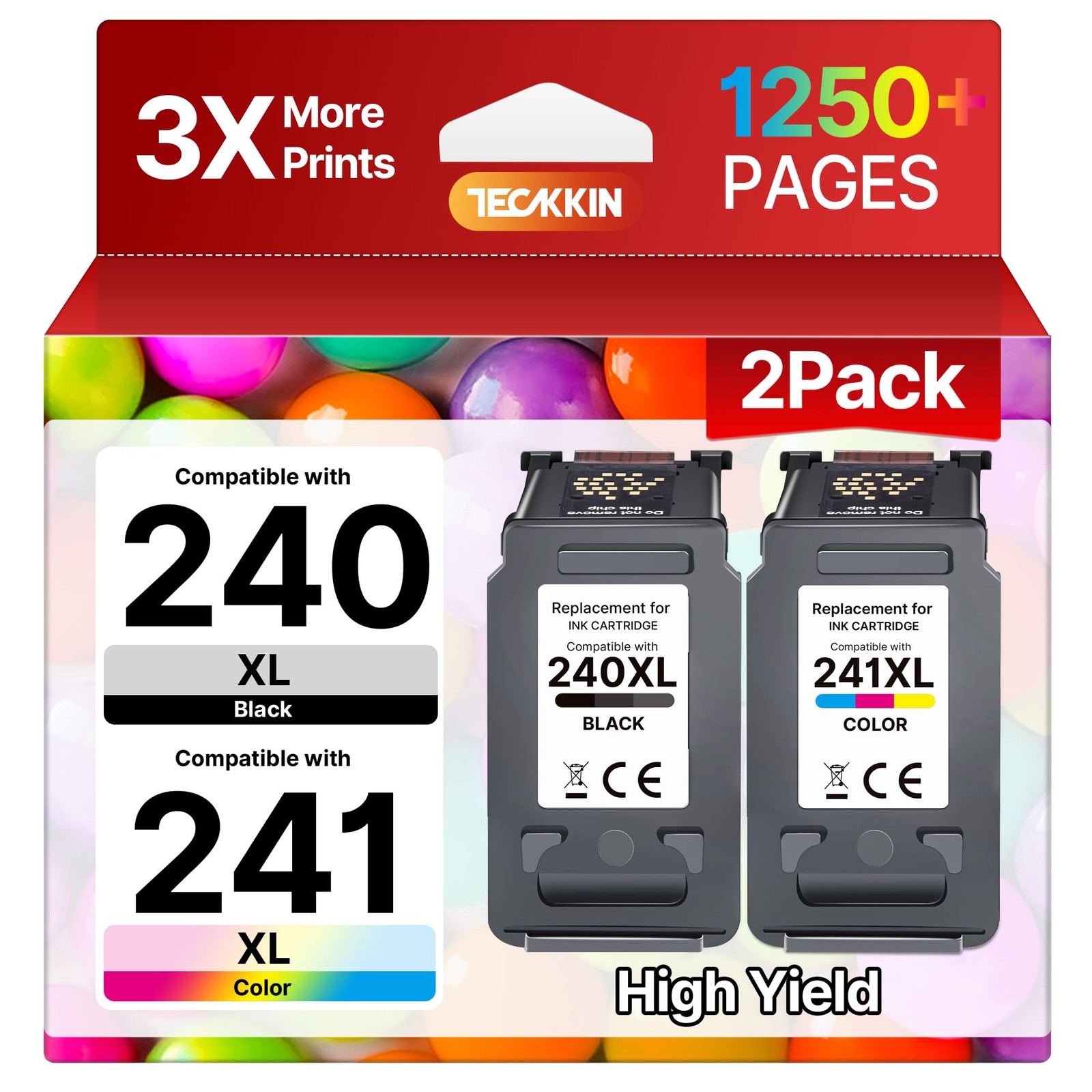 TECKKIN PG-240XL/CL-241XL Ink Cartridges Combo Pack 1 Black 1 Tri-Color for