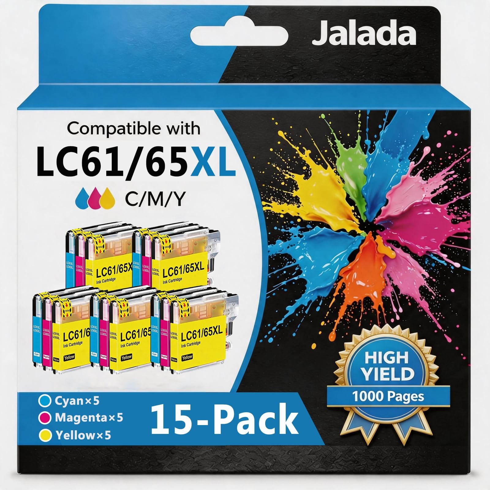 Jalada Compatible LC65 LC61 Ink Cartridges 15-Pack|5C 1, Cyan Magenta Yellow