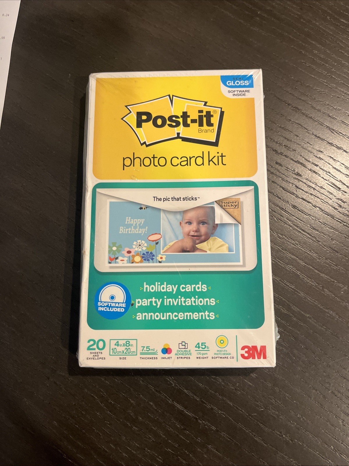 New Post-it Photo  Card Kit 4 X 8"  Semi Gloss Sticky Picture Paper & Software