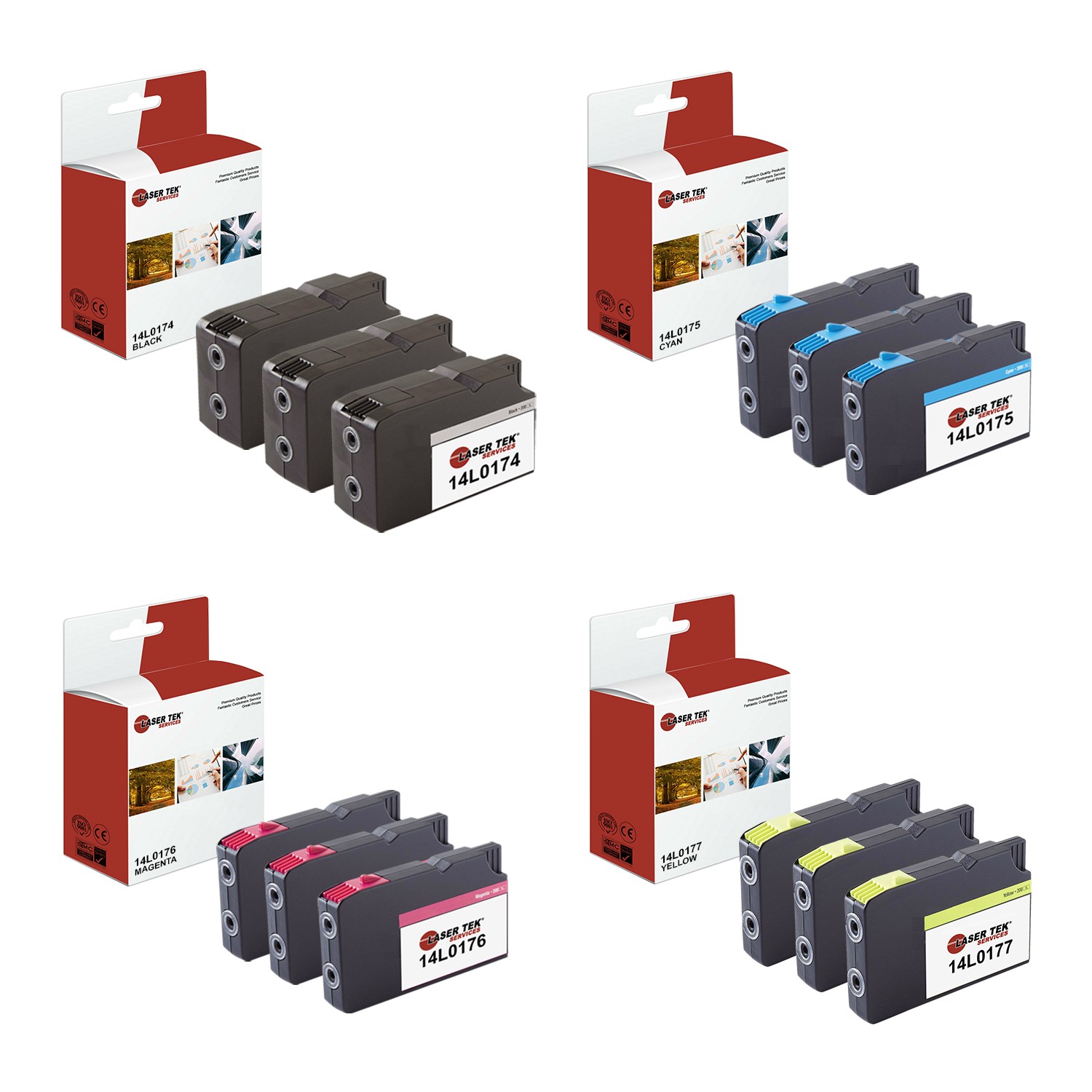 12Pk LTS 200XL BCMY HY Compatible for Lexmark OfficeEdge Pro4000 5500 Ink